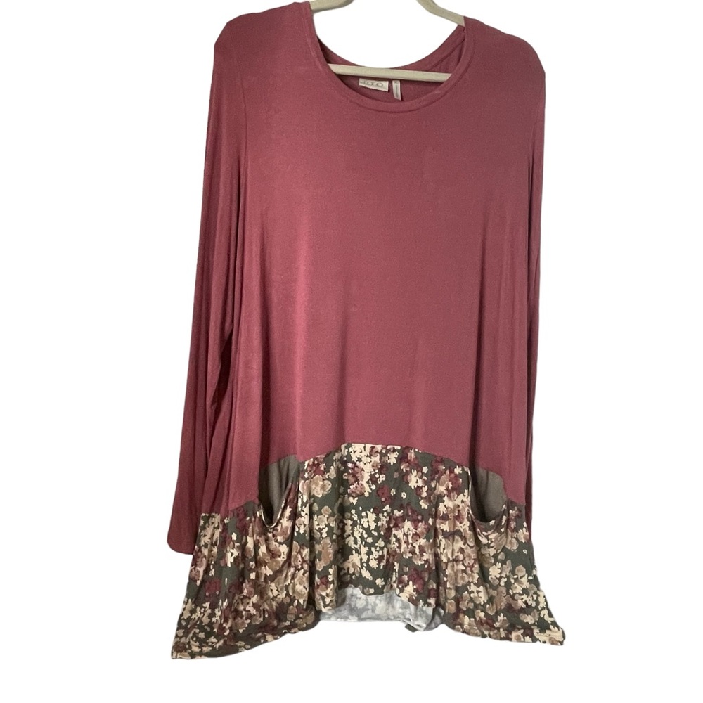 LOGO by Lori Goldstein, Long Sleeve Tunic Rose Dust color Floral Sz XL